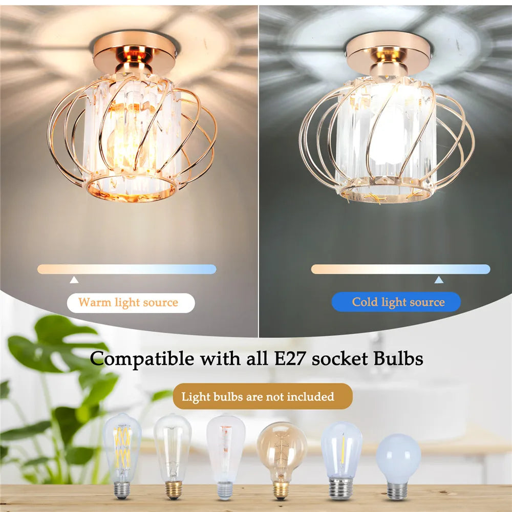 DecorBites™ Iron Round Crystal Ceiling Chandelier for Modern Indoor Lighting