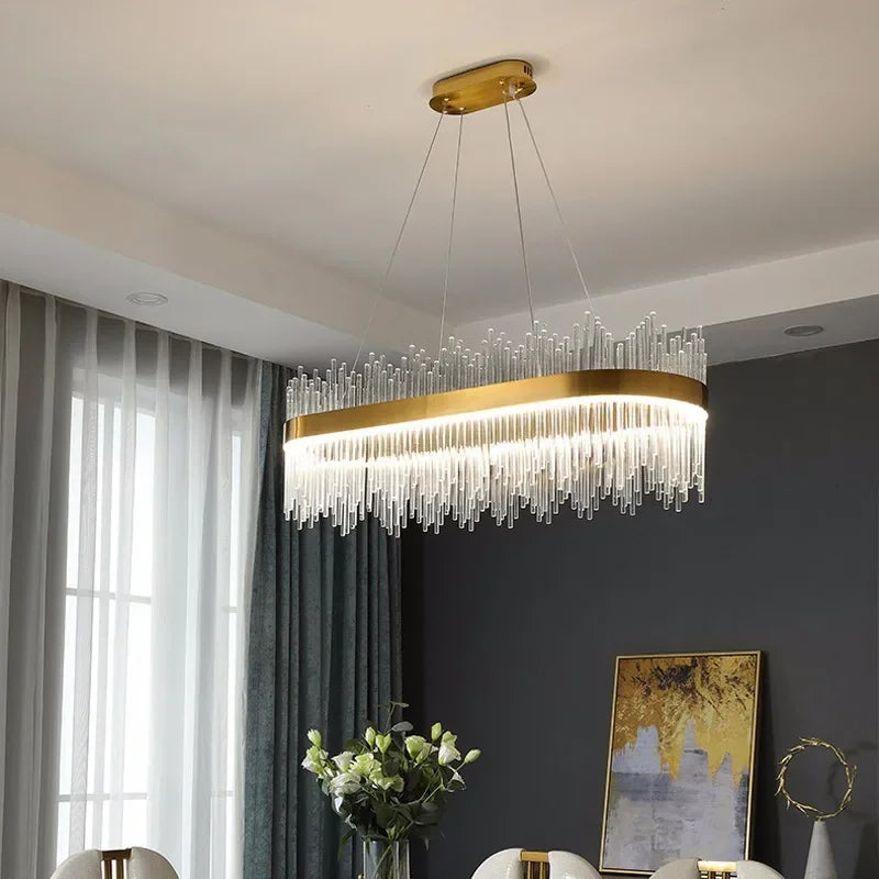 DecorBites™ Gold Crystal Chandelier: Dimmable Luxury Pendant Lamp for Bedroom, Living Room & Hotel