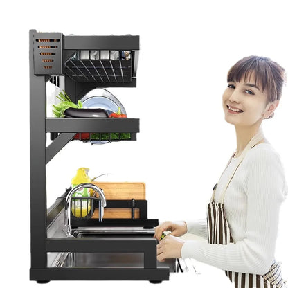 DecorBites™ Escurridor de platos y organizador de utensilios de 2 niveles para fregadero