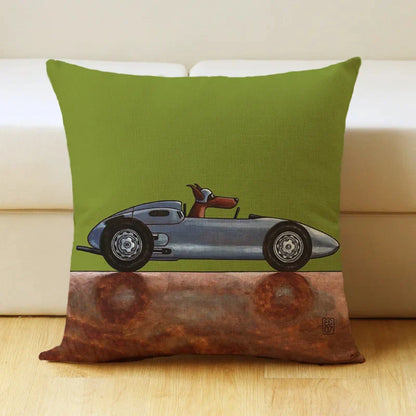 DecorBites™ Cartoon Dog Car Drive Pillow Cover 45x45cm Linen Sofa Home Decor