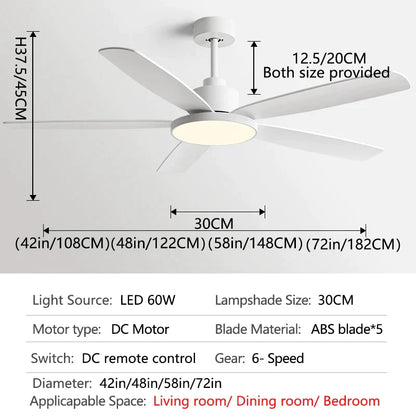 DecorBites™ Living Bedroom Ceiling Fan With Light, Remote Control, 48-60 Inch, LED, DC, 220V