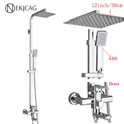 مجموعة صنبور دش DecorBites™ من الفولاذ المقاوم للصدأ باللون الأسود مع مخرج شلال - صنبور حوض استحمام من الكروم