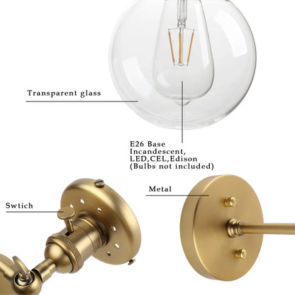 DecorBites™ Double Ball Heads Globe Glass Wall Sconce, Modern Vintage Indoor Lighting
