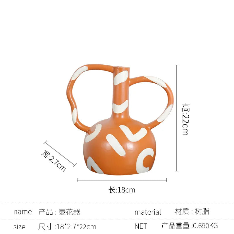 Jarrón DecorBites™ con rayas geométricas y asa abstracta para decoración del hogar