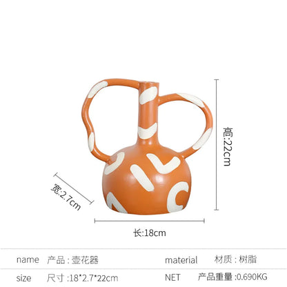 Jarrón DecorBites™ con rayas geométricas y asa abstracta para decoración del hogar