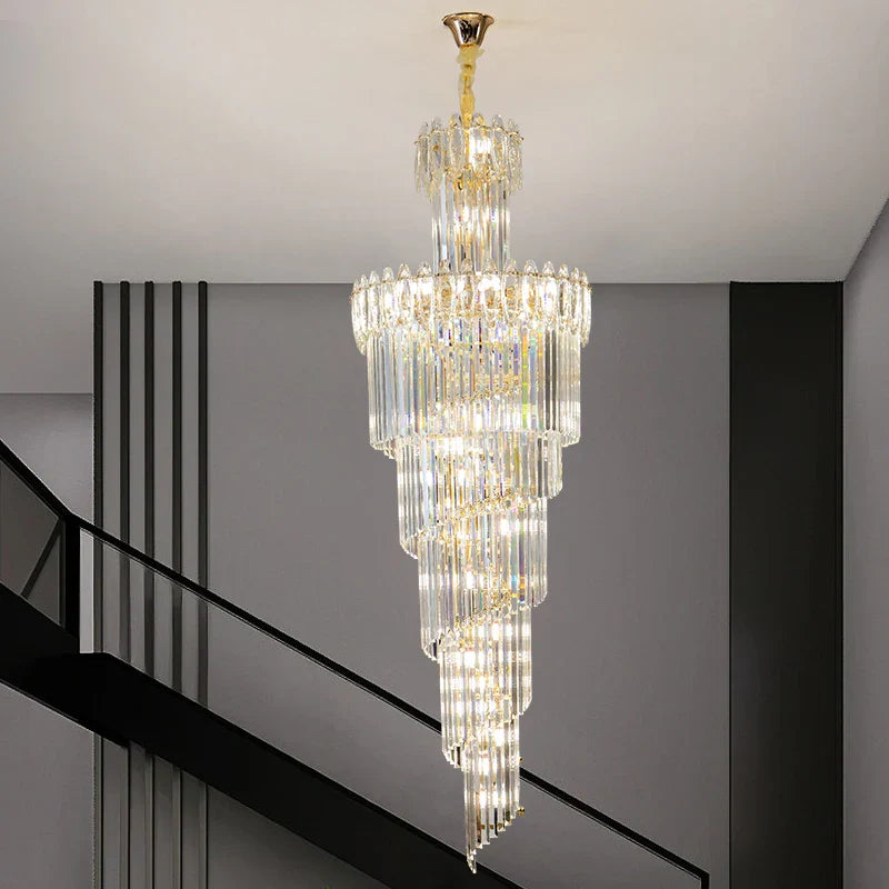 DecorBites™ Crystal Chandelier: Modern Duplex Villa Hall Light Luxury Rotating Hollow Strip Crystal