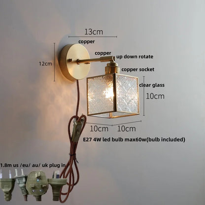 DecorBites™ Japanese Style LED Wall Light Clear Glass Pull Chain Switch Bedside Lamp