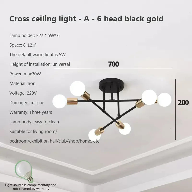 Gold Modern Ceiling Light Black-Gold Tricolor