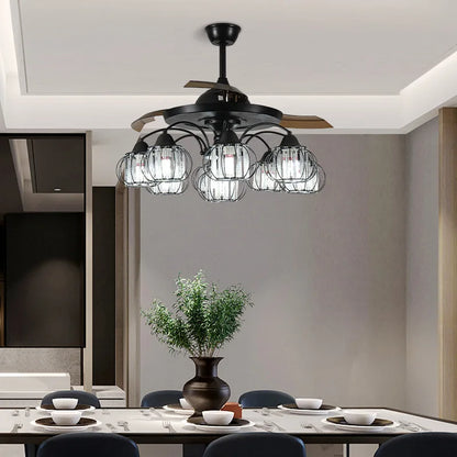 DecorBites™ Black Crystal LED Ceiling Fan Chandelier, 6/9 Heads, Remote Control, Reverse Motor