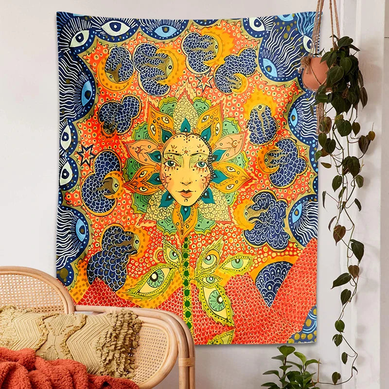 Decobites Psychedelic Celestial Floral Wall Hanging Tapestry for Dorm Decor