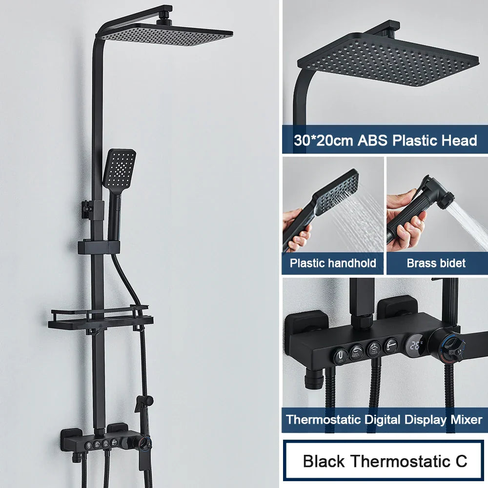 DecorBites™ Black 4-Way Digital Shower System with Rainfall Head and Bidet