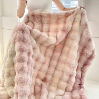 Decobites Gradient Pink Double Layer Faux Fur Winter Blanket