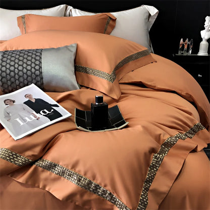 Decobites Luxury Embroidery Cotton Bedding Set with Duvet Cover, Sheet, and Pillowcases