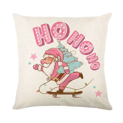 DecorBites™ Christmas Santa Claus Linen Pillowcase - Sofa Cushion Cover, Decorative Living Room Pillow Cover