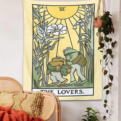 Decobites Psychedelic Frog Tarot Tapestry Wall Hanging - Botanical Hippie Home Decor