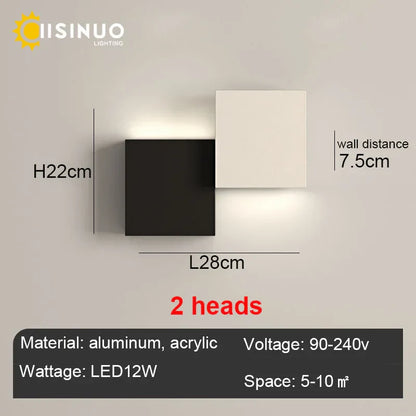 Aplique de pared LED geométrico DecorBites™ con luz blanca y negra para sala de estar, dormitorio y pasillo.