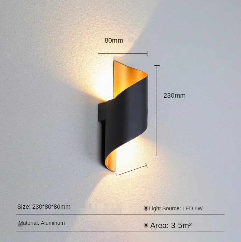 مصباح حائط خارجي من الألومنيوم من DecorBites™ مع إضاءة حلزونية لأعلى ولأسفل