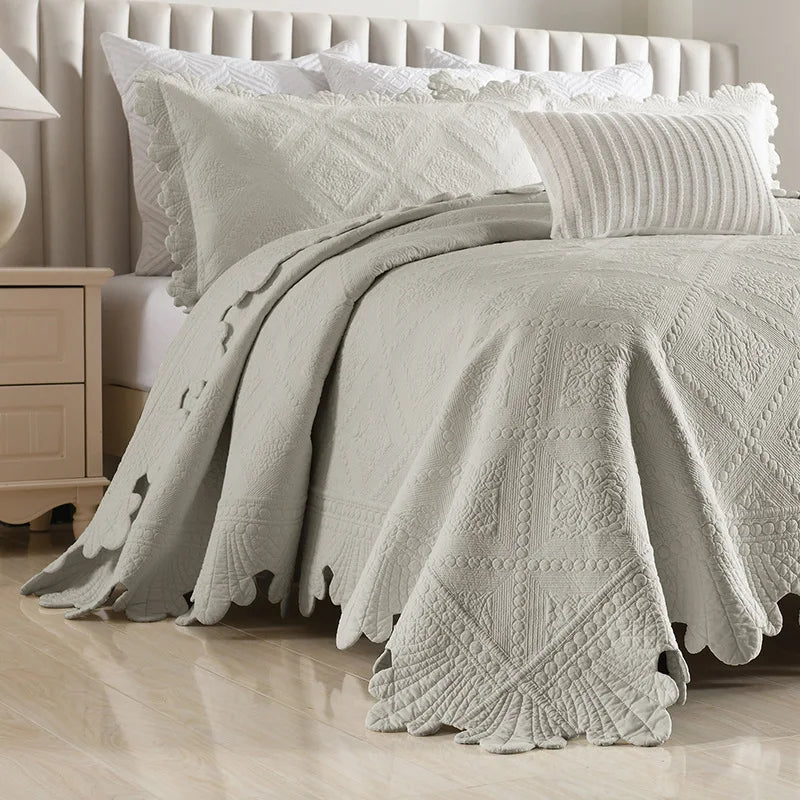 DecorBites™ 100% Cotton Embroidery Quilt Set, Queen Size Bedspread with Pillowcase