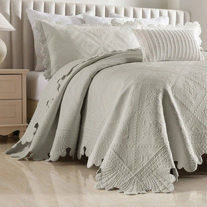 DecorBites™ 100% Cotton Embroidery Quilt Set, Queen Size Bedspread with Pillowcase