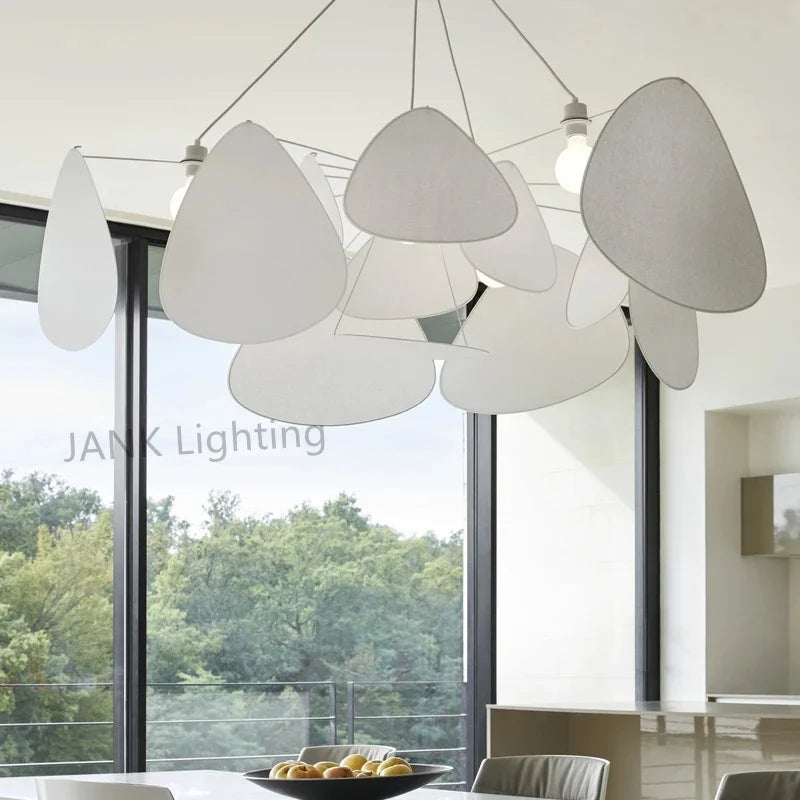 DecorBites™ Leaf Grid Chandelier: Designer White Fabric Screen Suspension Lighting for Kitchen Island, Living Room, Bedroom
