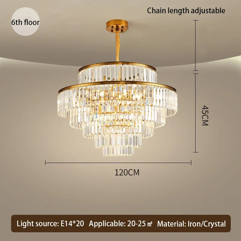 DecorBites™ Golden Crystal Chandelier Pendant Light for Luxurious Living Room, Dining Room, Bedroom