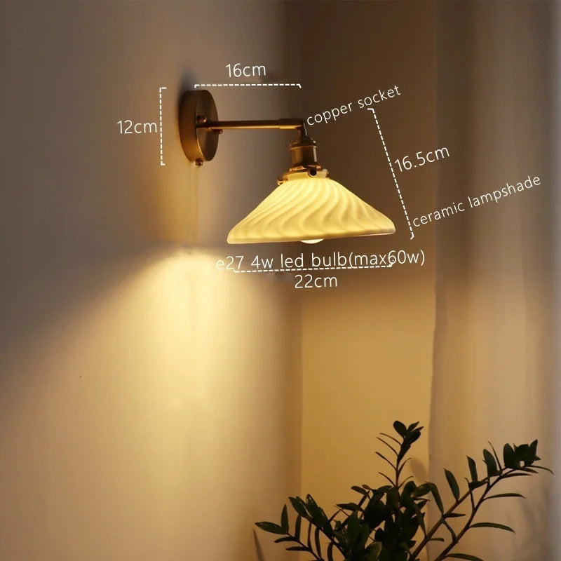 DecorBites™ Ceramic Copper LED Wall Lamp for Bedroom Bedside Mirror Light