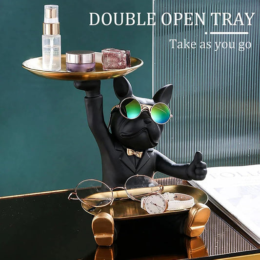 DecorBites™ French Bulldog Tray Statue: Stylish Bulldog Storage Decor for Modern Home & Office.
