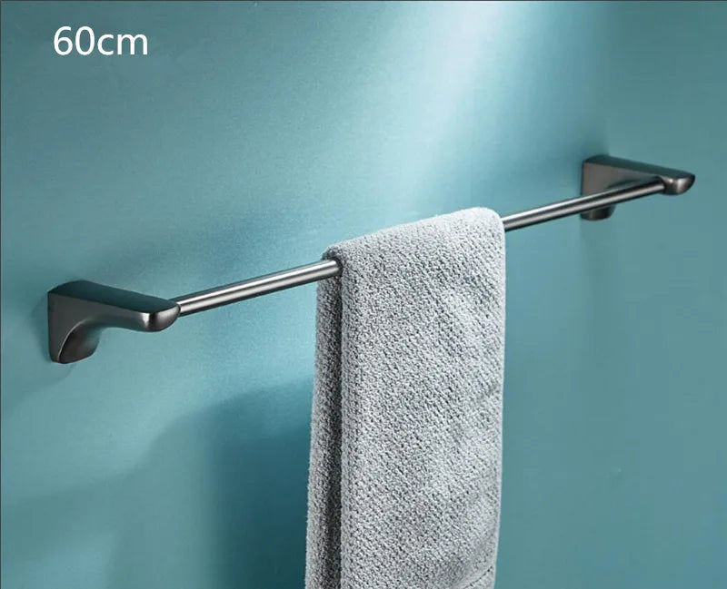DecorBites™ Grey Bathroom Accessories Set: Paper Holder, Corner Shelf, Towel Rack, Toilet Brush Holder, Towel Holder