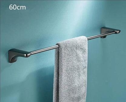 DecorBites™ Grey Bathroom Accessories Set: Paper Holder, Corner Shelf, Towel Rack, Toilet Brush Holder, Towel Holder
