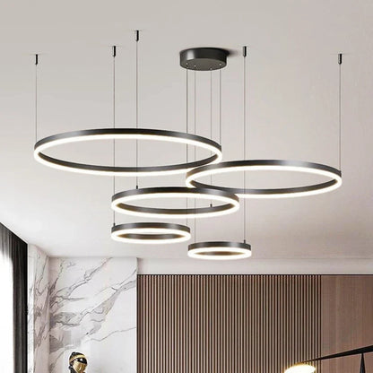 DecorBites™ Brushed Rings LED Pendant Chandelier in Gold Coffee Color