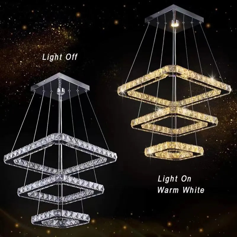 DecorBites™ Crystal Triangle Chandelier: Modern K9 Pendant Light for Living & Dining Room