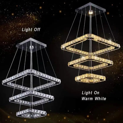 DecorBites™ Crystal Triangle Chandelier: Modern K9 Pendant Light for Living & Dining Room