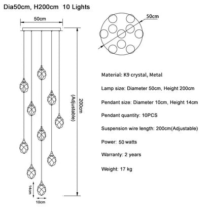 DecorBites™ Diamond Crystal Ball Chandelier, Luxury LED Light Fixture for Staircase and Living Room