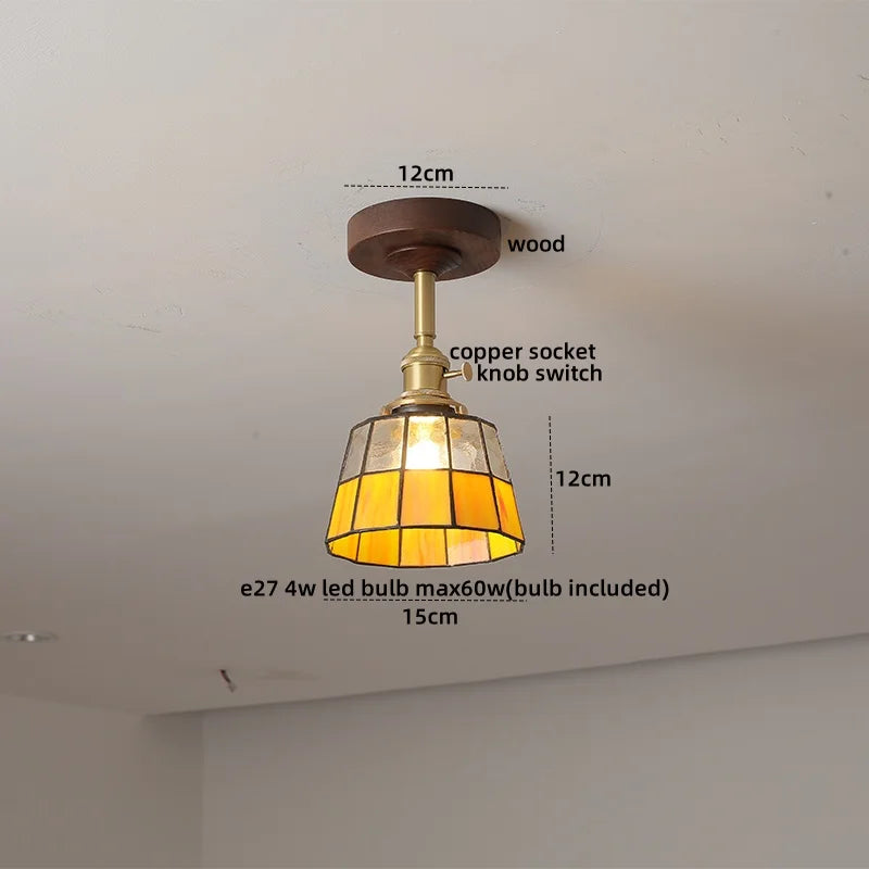 DecorBites™ LED Glass Wood Ceiling Lamp for Modern Indoor Lighting and Decoration