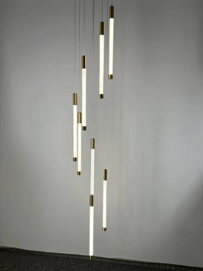 DecorBites™ Golden Tube Chandelier: Modern Designer LED Staircase Light for Nordic Loft Apartment