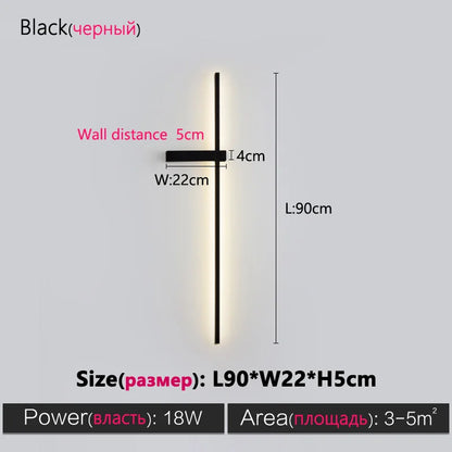 مصباح حائط طويل أسود من DecorBites™ - مصباح حائطي عصري بسيط لغرفة النوم وغرفة المعيشة والتلفزيون