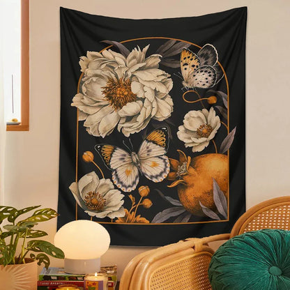 Decobites Butterfly Flower Tapestry Wall Hanging - Bohemian Botanical Celestial Floral Decor