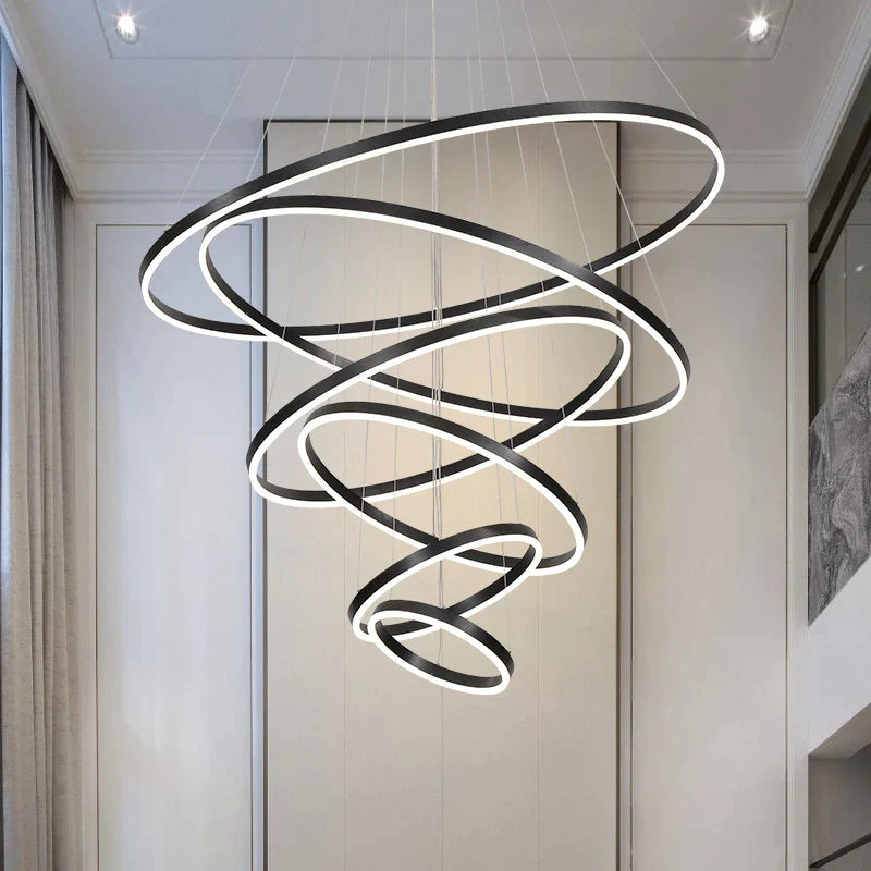 DecorBites™ Circle Ring Art Chandelier for Duplex Villa Staircase Hall Living Room
