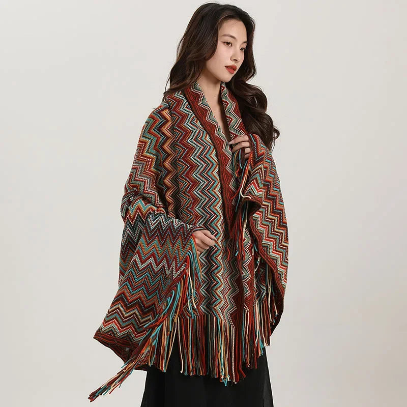 DecorBites™ Bohemian Wavy Fringe Shawl: Fashionable & Multifunctional Sofa Cover Blanket