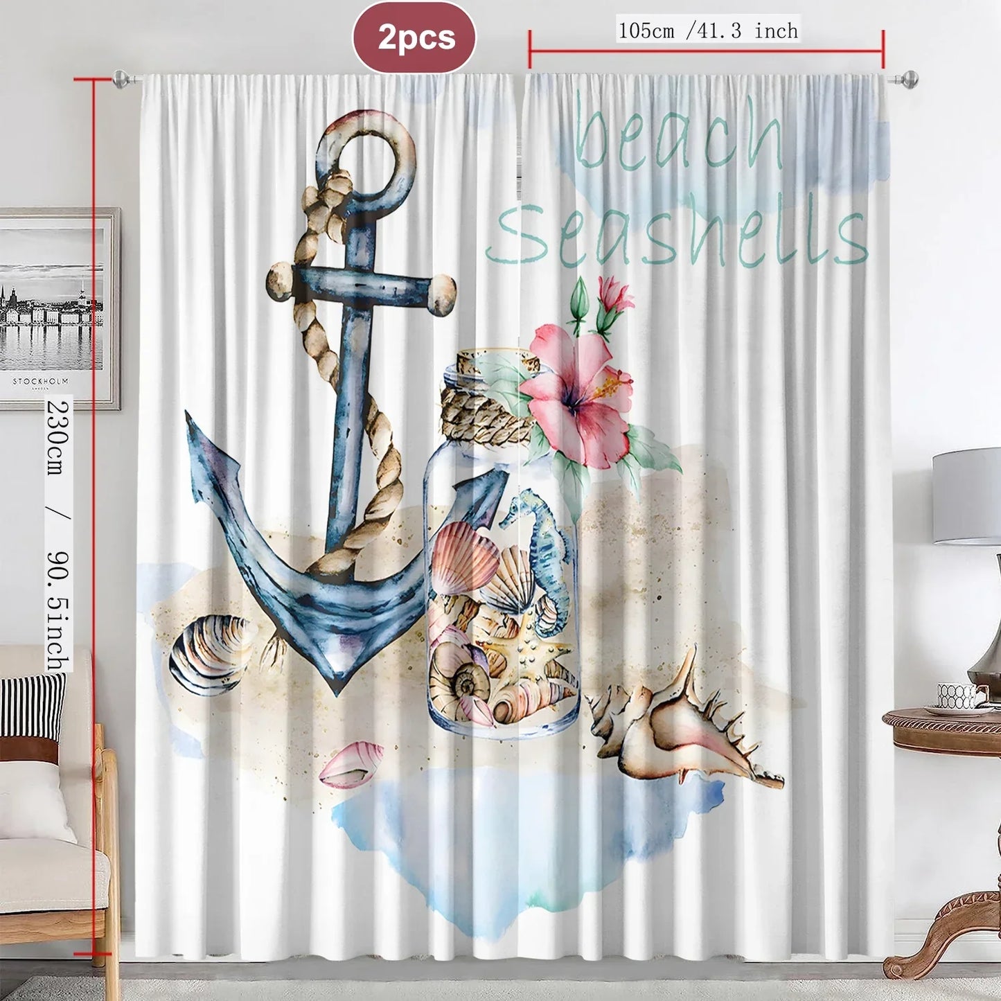 Decobites Ocean Sail & Lighthouse Screen Curtain Set for Kitchen & Coffee Shop