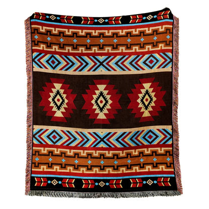 غطاء أريكة من بطانية الشاطئ من DecorBites™ - بطانية منقوشة بنقشة الريف الأمريكي - نسيج قطني مزخرف بشراشيب