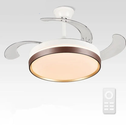 Ventilador de techo DecorBites™ de 42" con iluminación LED moderna en blanco y negro, con control remoto, ideal para comedor o dormitorio.