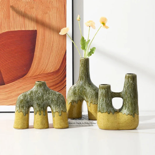 DecorBites™ Abstract Kiln-changing Glaze Ceramic Vase for Home Decor and Floral Arrangement