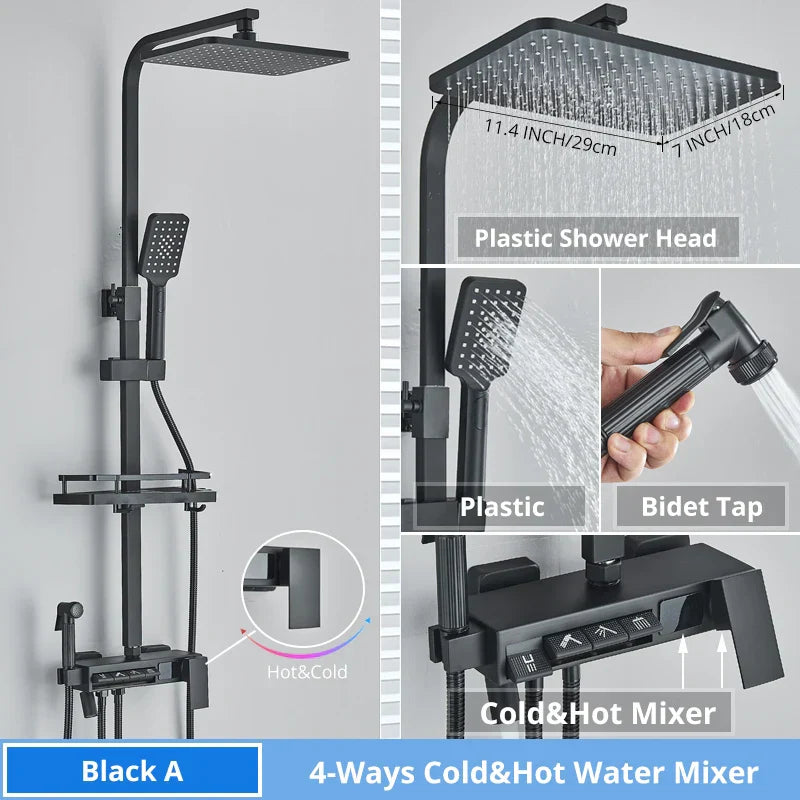 DecorBites™ Digital Display Shower Faucet Rainfall Head Thermostatic Mixer Set