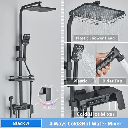 DecorBites™ Digital Display Shower Faucet Rainfall Head Thermostatic Mixer Set