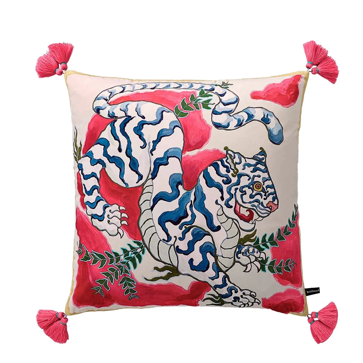 DecorBites™ Chinoiserie Zebra & Peonies Cushion Cover with Tassels