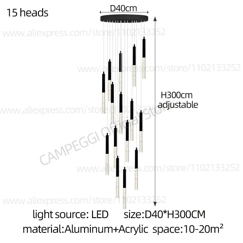 DecorBites™ Cylindrical Chandelier: Modern Nordic Indoor Lighting for Living Room, Staircase & Ceiling