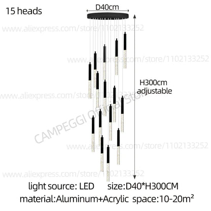 DecorBites™ Cylindrical Chandelier: Modern Nordic Indoor Lighting for Living Room, Staircase & Ceiling