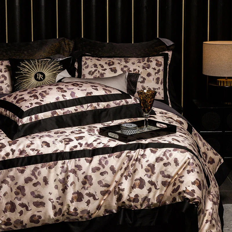 Decobites Leopard Print Luxury Bedding Set Queen King Size Duvet Cover Sheet Pillowcases