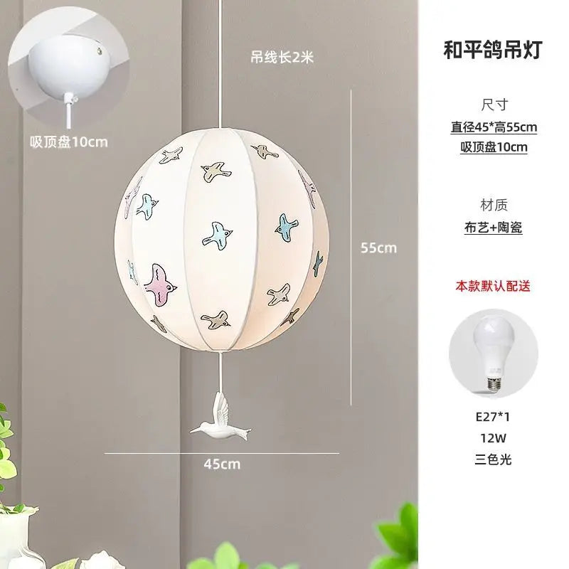 DecorBites™ Chinese Medieval Dove Embroidery Fabric Pendant Light - Creative Hanging Line Light